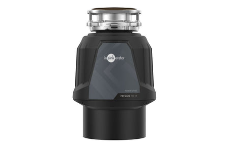 InSinkErator waste disposal unit in black with stainless steel mounting collar