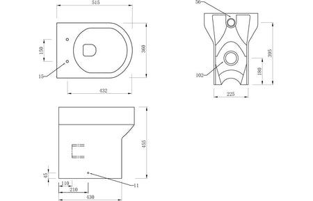 Technical line drawing of comfort height back-to-wall toilet pan dimensions
