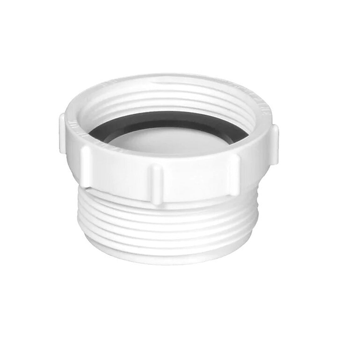 White plastic BSP pipe coupler with internal threads and 40mm size
