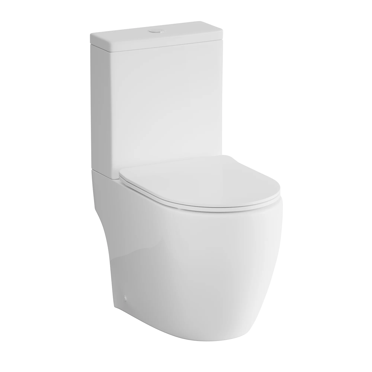 White close-coupled WC with closed seat, rounded bowl, and cistern