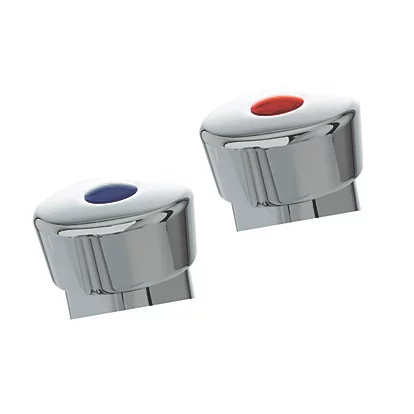 Chrome push-button basin tap top with blue and red buttons