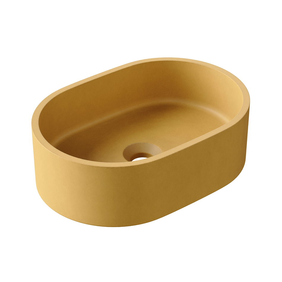 Amber yellow concrete vessel basin with central drain hole