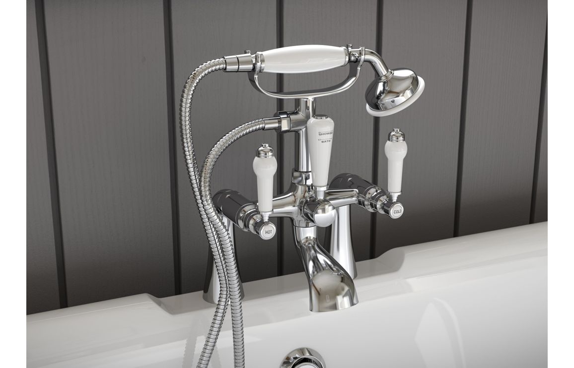 Chrome bath shower mixer tap with hand shower hose and wall fittings