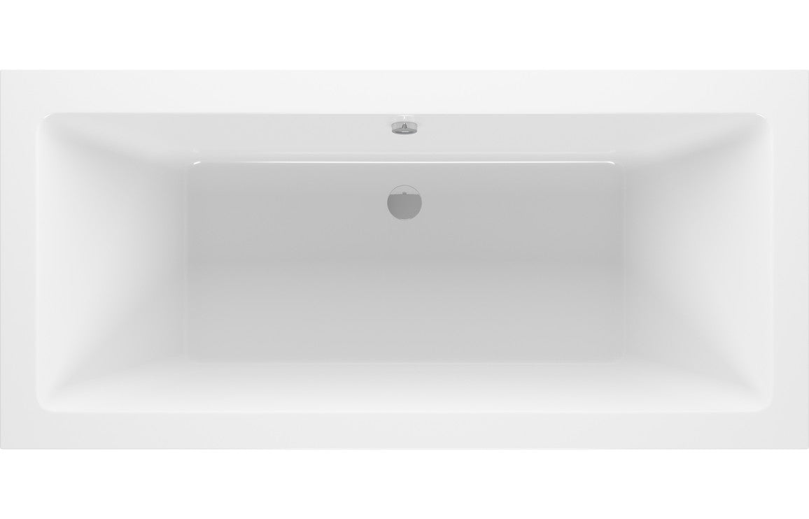 White square double-ended bath tub with built-in overflow and legs