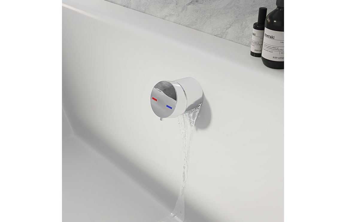 Bathtub overflow filler with integrated valve and circular control, water outlet spout