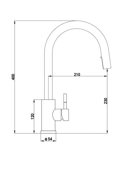 Brushed steel kitchen mixer tap dimension diagram with 400 mm overall height