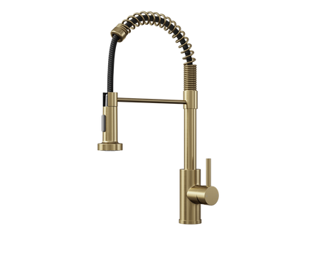 Brass kitchen mixer tap with pull-out spray hose and 360° swivel spout