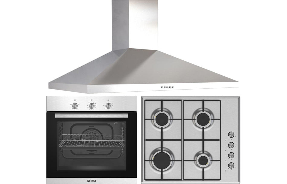Stainless steel gas hob and built-in oven with chimney hood cooker set