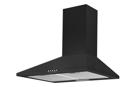 Black 60cm chimney cooker hood with mesh filter and control buttons