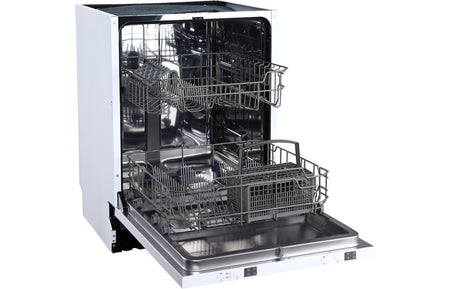 Prima 12-place freestanding dishwasher with open door and visible racks