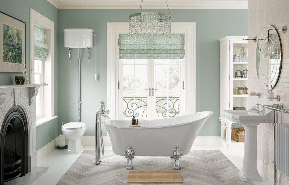 Wall-mounted white toilet with soft-close seat, shown in bathroom setting
