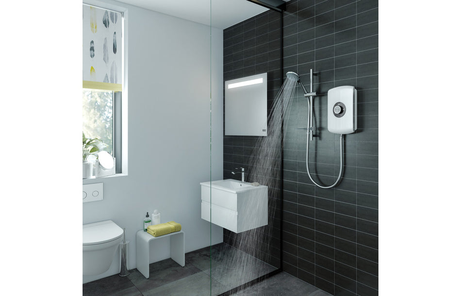 Wall-mounted electric shower control box with hose and shower head