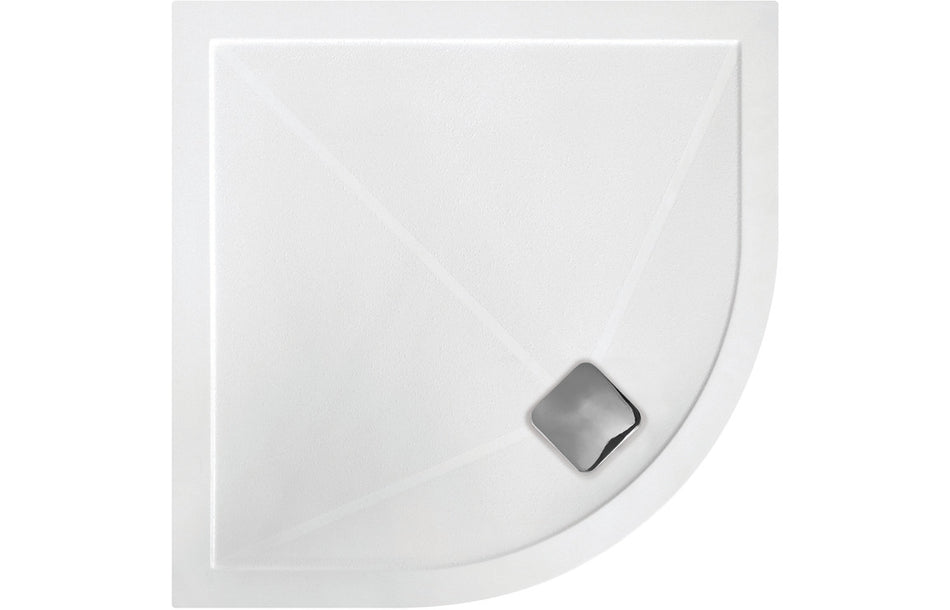 Quadrant shower tray, white resin with square anti-slip drain waste cover