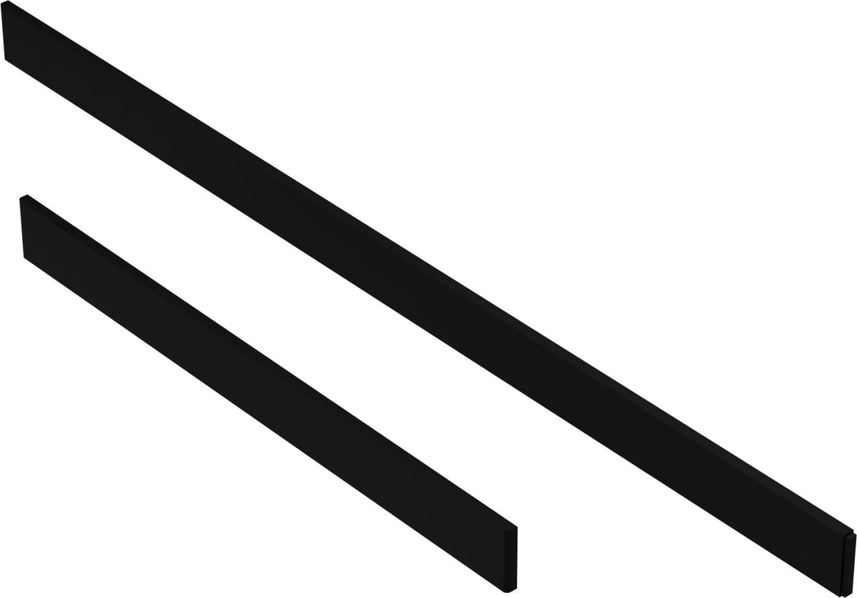 Matt black tray riser rails, two long offset pieces with rectangular cut-outs