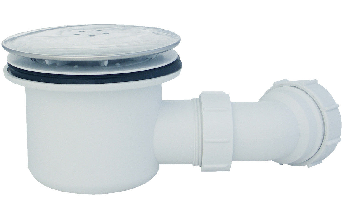 White quadrant shower tray waste trap and overflow outlet connection