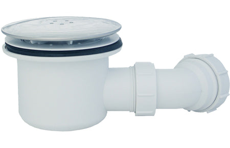 White quadrant shower tray waste trap and overflow outlet connection