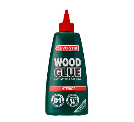 EVO-STIK wood glue bottle, red nozzle and green interior label for fast setting