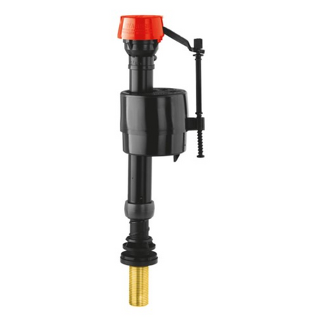 Fluidmaster black fill valve with brass shank and red top cap