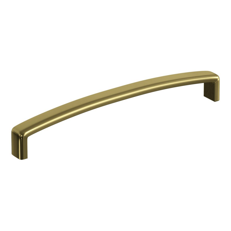 Brushed brass curved D-shaped cabinet handle with top grip