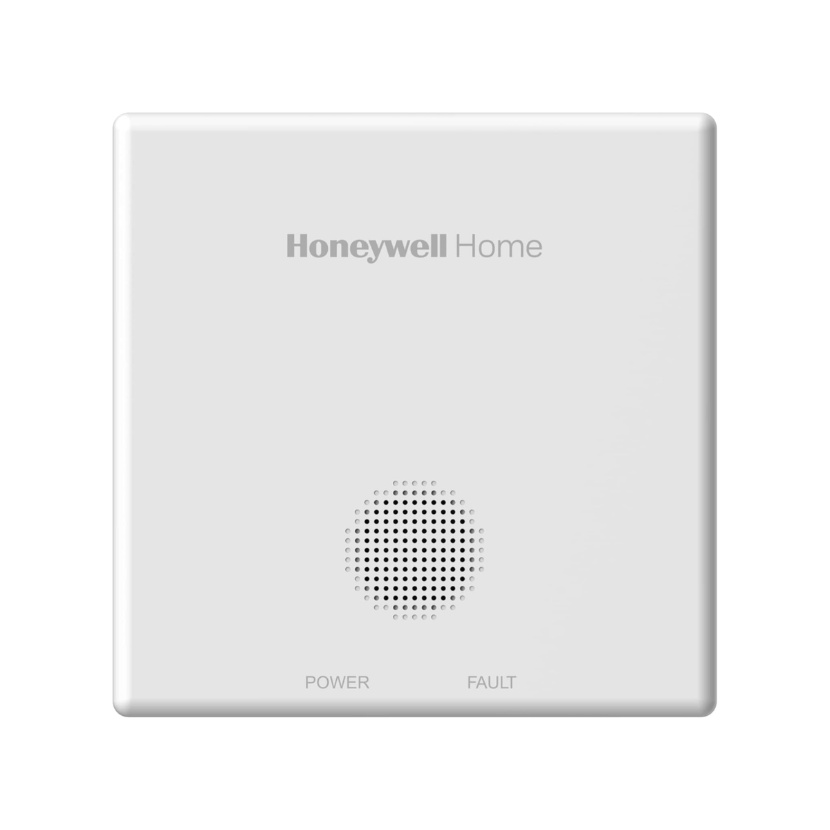 Honeywell Home white carbon monoxide detector front with speaker grille and status lights