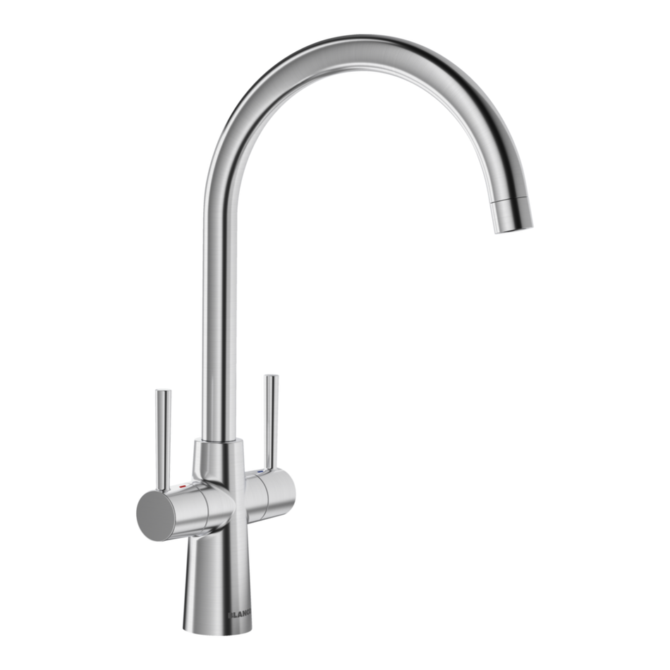 Stainless steel monobloc mixer tap with twin lever handles