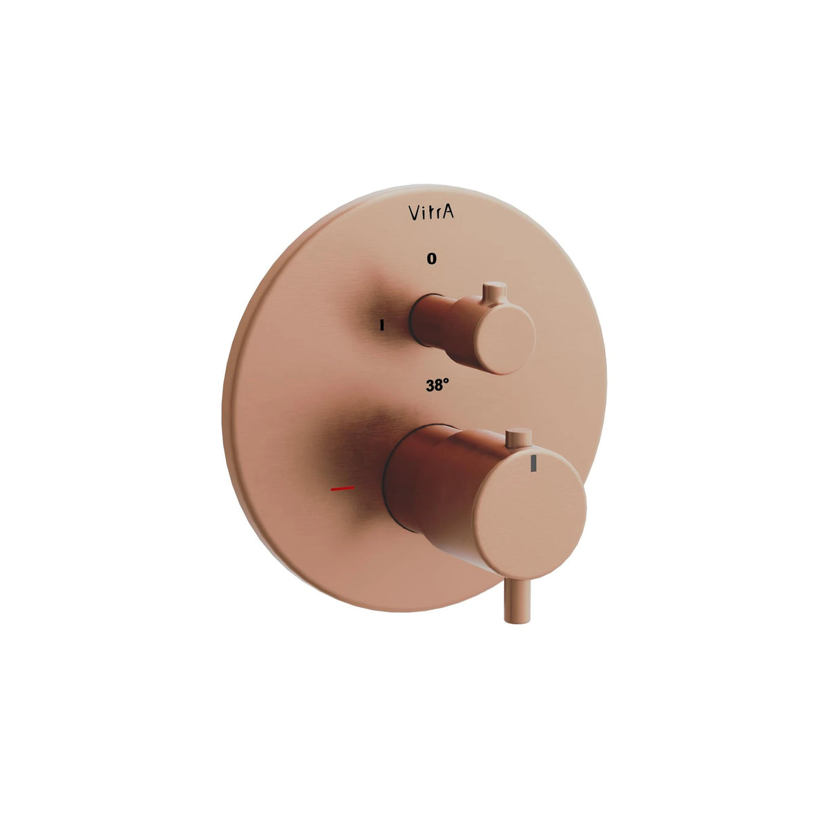 VitrA Aquaheat round integrated thermostatic bath and shower mixer valve in brushed bronze