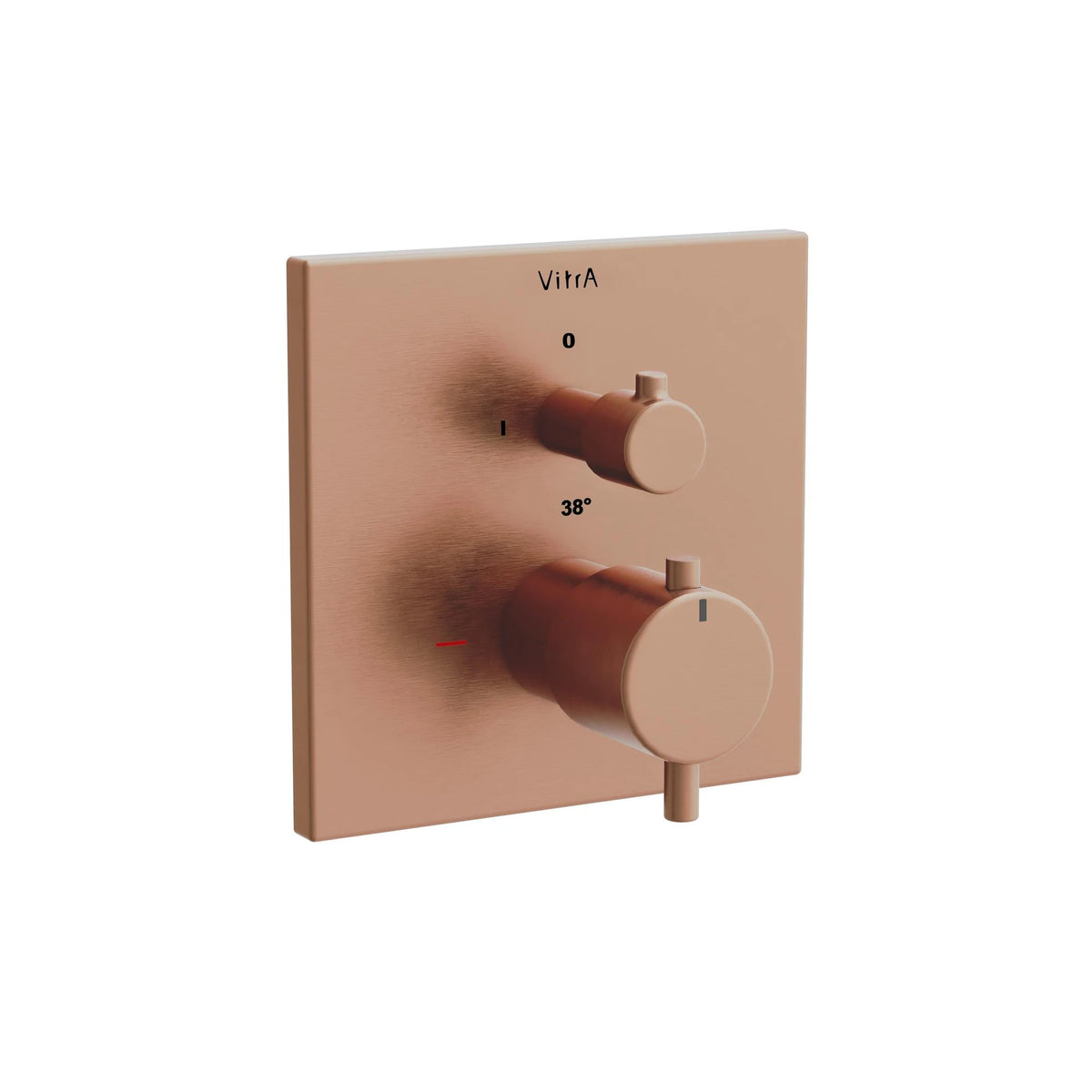 VitrA Aquaheat Square brushed bronze thermostatic shower mixer valve with two control knobs