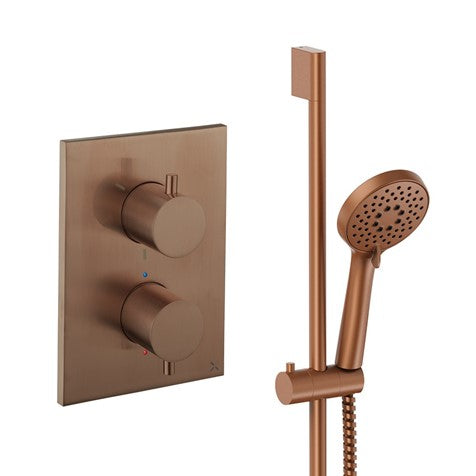 Brushed bronze thermostatic concealed shower valve kit with hand shower and hose set