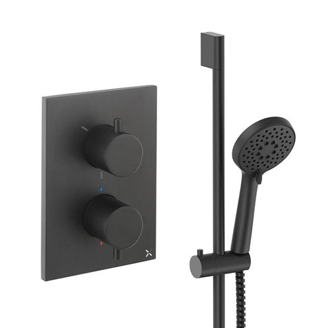 Matt black thermostatic concealed shower valve kit with hand shower and hose set
