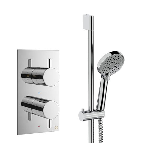 Chrome thermostatic shower valve kit with slide rail and 3-function handheld shower