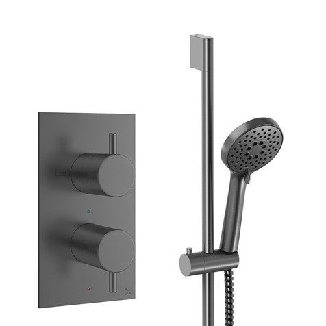 Slate thermostatic shower valve kit with slide rail and 3-function handheld shower