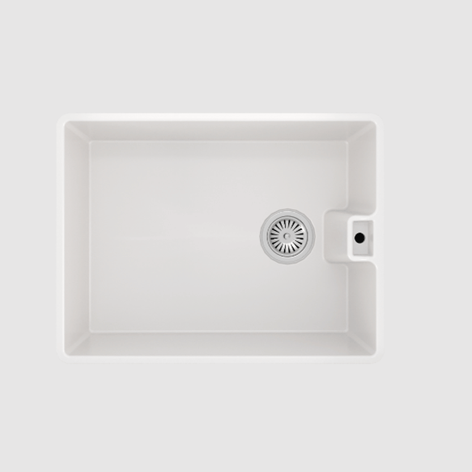 Gloss white undermount 1-bowl kitchen sink with strainer and overflow