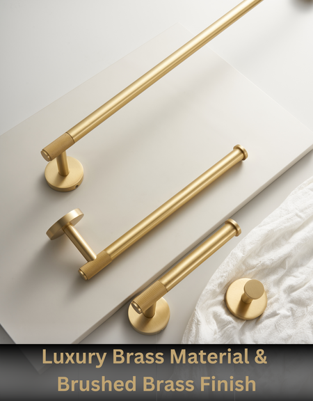 Brushed brass towel rail with round wall mounts and textured grip sections