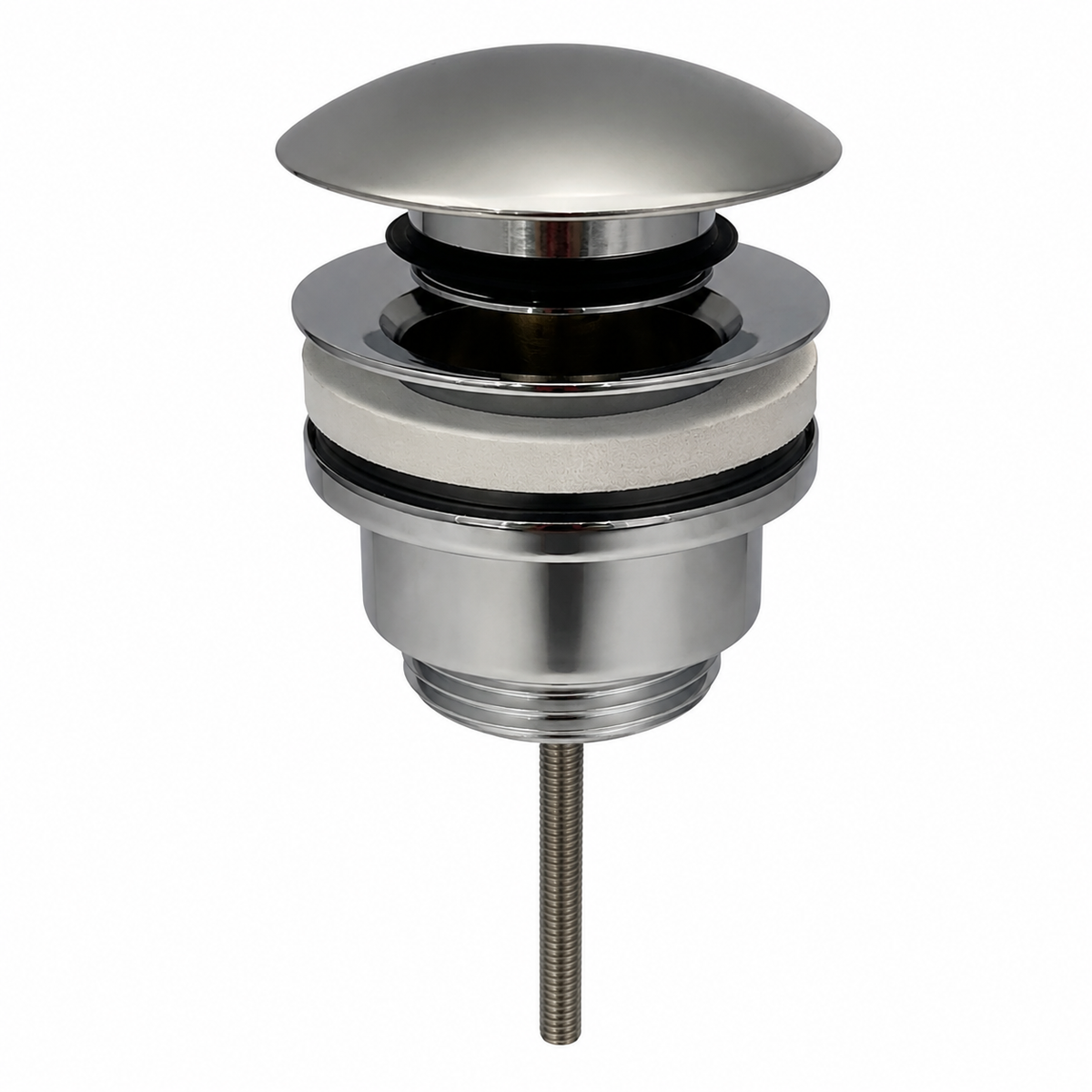 Stainless steel push-button basin waste pop-up drain with threaded connection