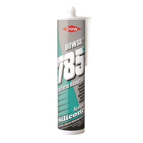 White Dow Corning 785 silicone sealant cartridge with nozzle