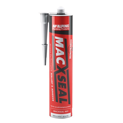 McAlpine hybrid sealant and adhesive caulk tube with nozzle, brilliant white