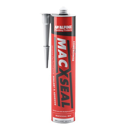 McAlpine hybrid sealant and adhesive caulk tube with nozzle, brilliant white