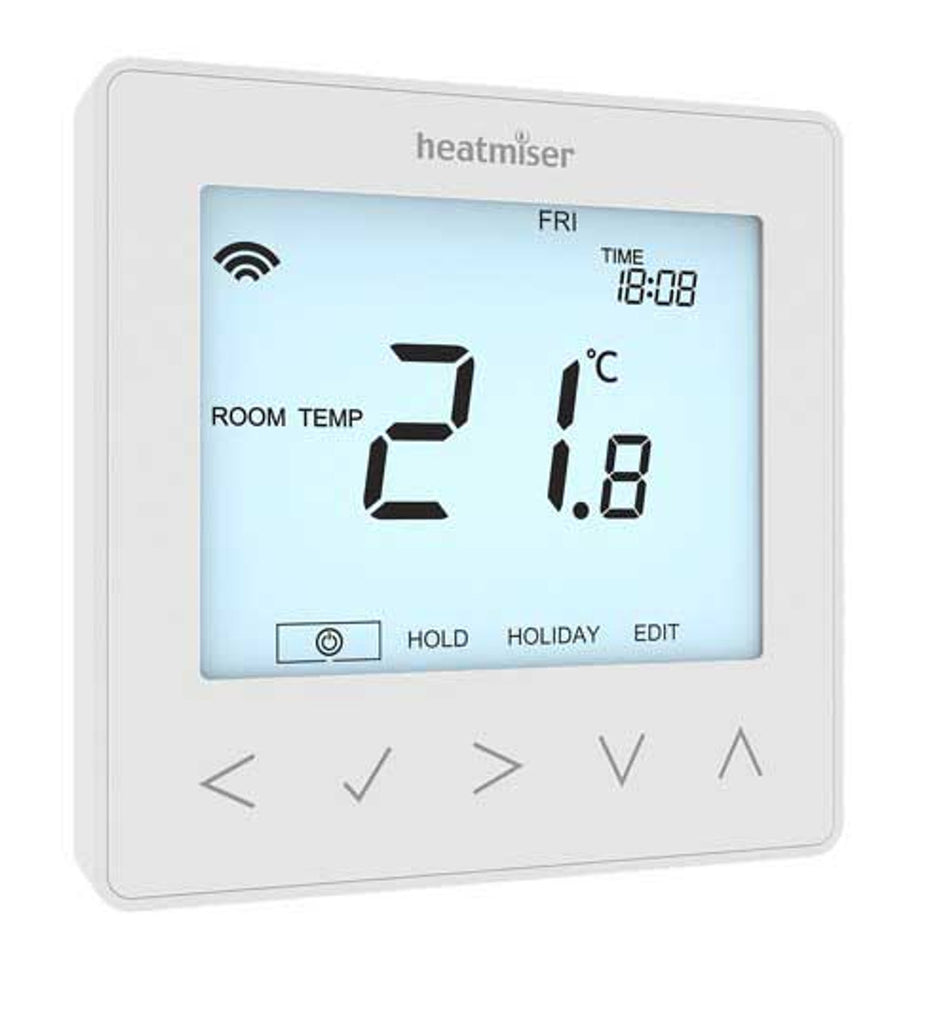 White Heatmiser NeoStat v2 programmable smart thermostat with display and buttons