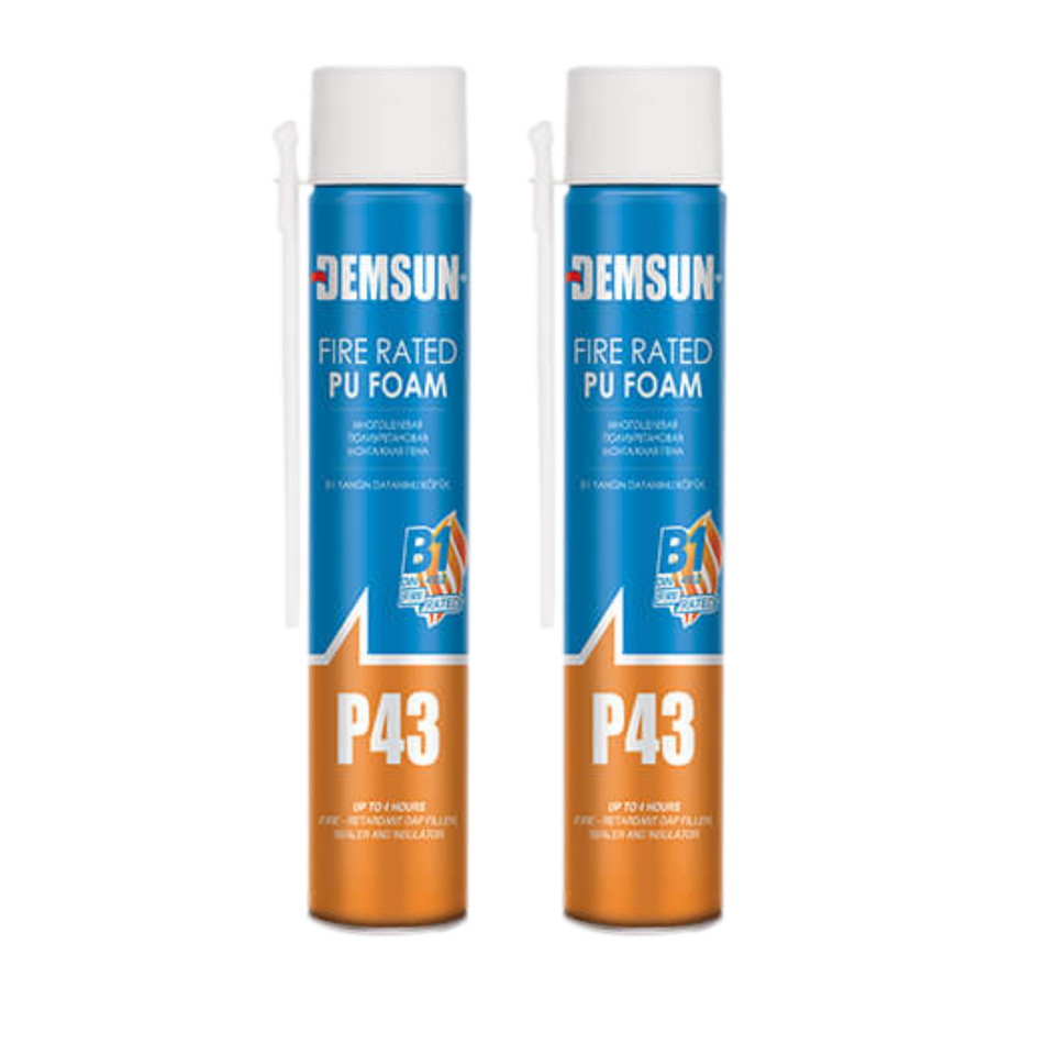 DEMSUN P43 fire rated PU foam canisters, two-pack with B1 label