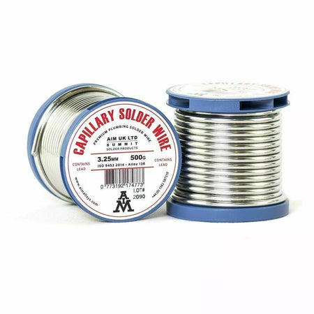 Lead solder wire on blue metal reels, 500g spools with coiled silver wire