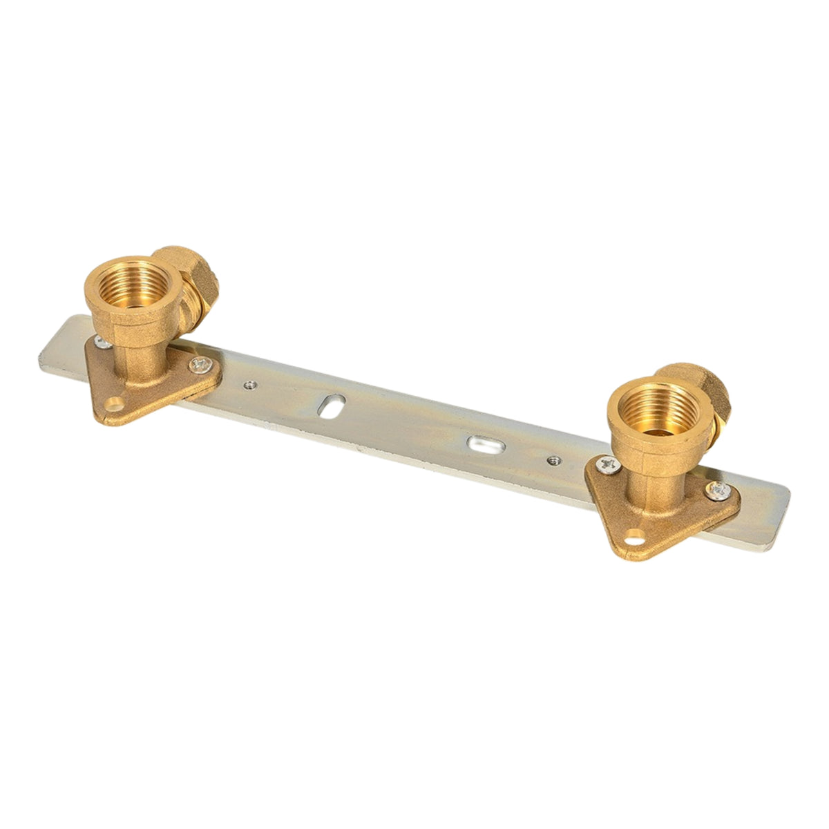 Long concealed shower wall bracket fixing plate with brass threaded connectors