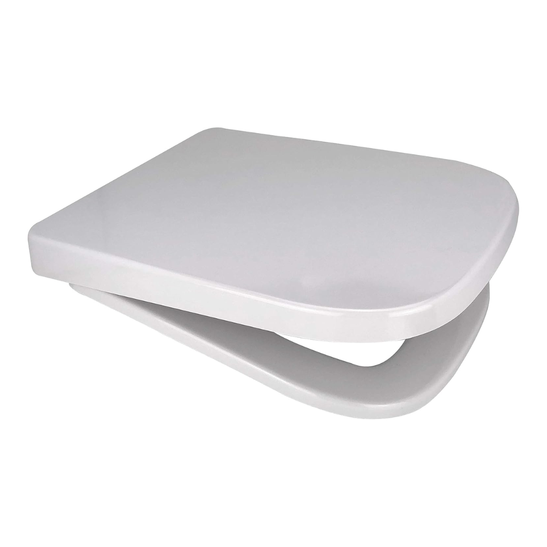White rounded square soft-close toilet seat, quick release hinge, Duroplast finish
